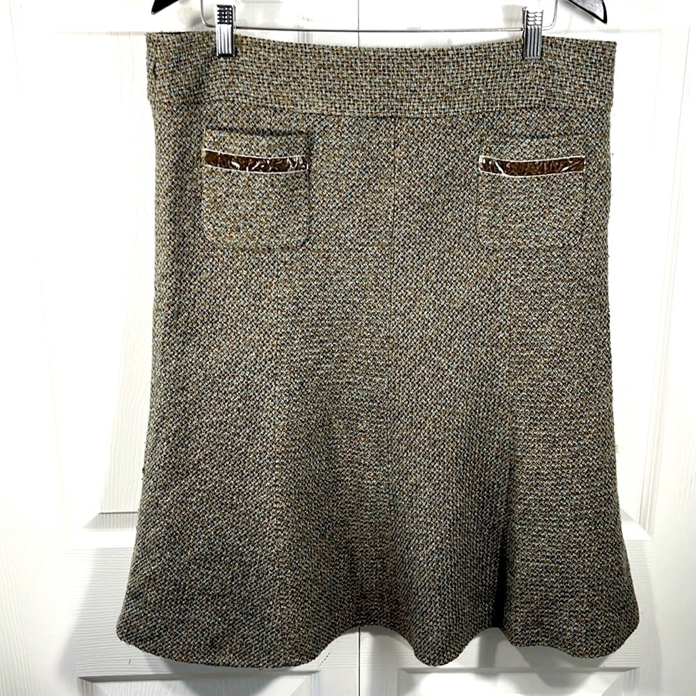 Y2K Tweed Mini Skirt Brown A-Line Vintage High Waisted - Picture 3 of 9